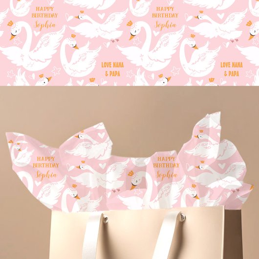 Papier Mousseline Swan Girl Anniversaire Nom rose