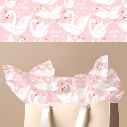 Papier Mousseline Swan Girl Anniversaire Nom Rose Blanc