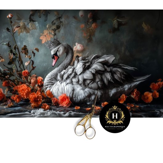 Papier Mousseline Swan gris majestueux avec découpage florale Couron