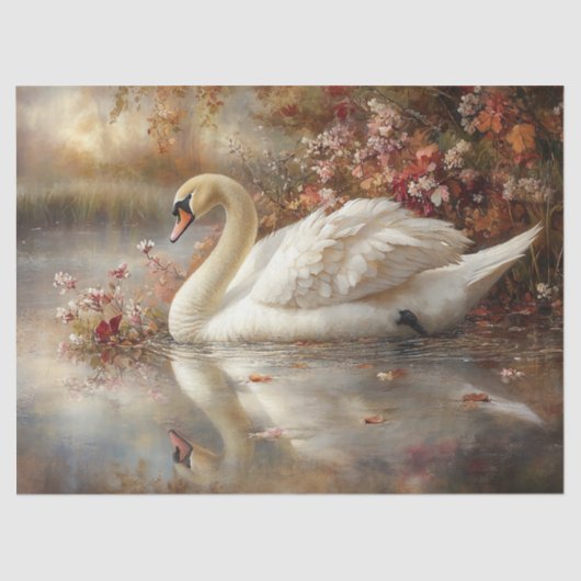 Papier Mousseline Swan Pastel Autumn Foliage Peinture Découpage (Recto)