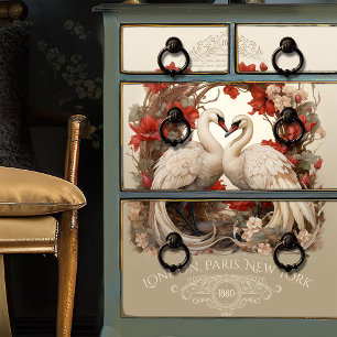 Papier Mousseline Swans Vintage Shabby Chic Floral Découpage