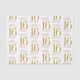 Papier Mousseline Sweet 16 Happy Birthday Gold Name and Age