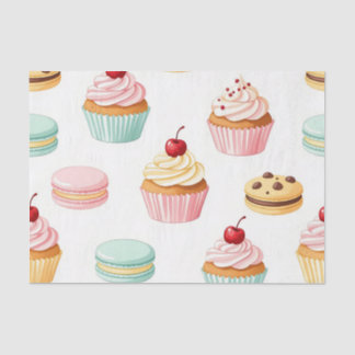 Papier Mousseline Sweet Cupcake Macaron Pattern