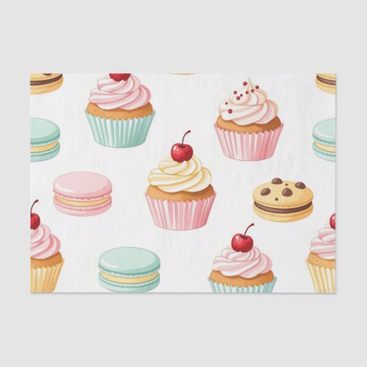 Papier Mousseline Sweet Cupcake Macaron Pattern (Recto)