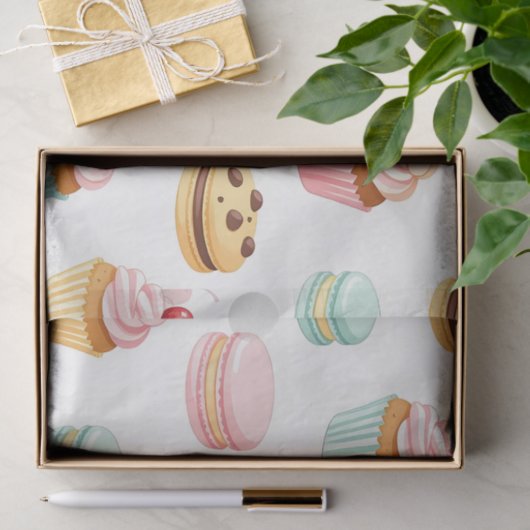 Papier Mousseline Sweet Cupcake Macaron Pattern (Cadeau)
