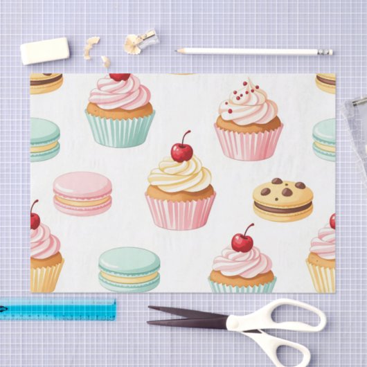 Papier Mousseline Sweet Cupcake Macaron Pattern (Artisanat)