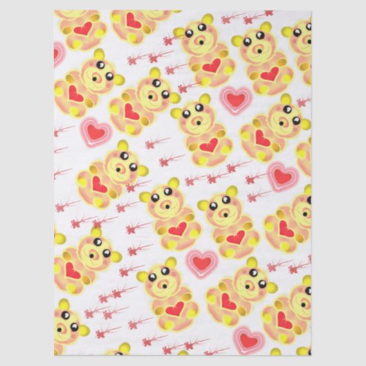Papier Mousseline Sweet Heart Bear Nursery Pattern (Recto)