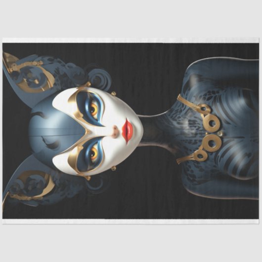 Papier Mousseline Syhinx Black Gold Chat Art Déco Découpage (Recto)