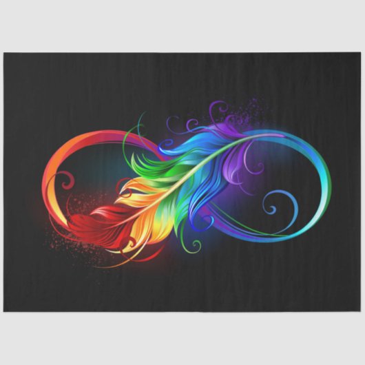 Papier Mousseline Symbole d'infini avec plume arc-en-ciel (Recto)