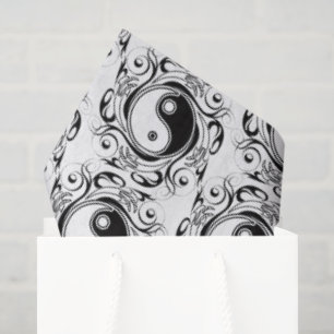 Papier Mousseline Symbole Yin & Yang Tatouage Noir et Blanc