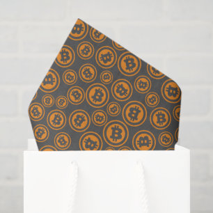 Papier Mousseline Symboles Bitcoin Orange et Gris