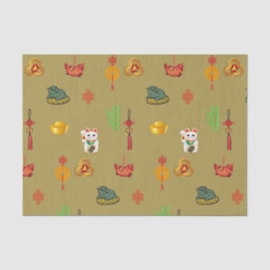 Papier Mousseline Symboles Fengshui Bonne Chance, Argent et Abondanc