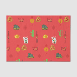 Papier Mousseline Symboles Fengshui Bonne Chance, Argent et Abondanc