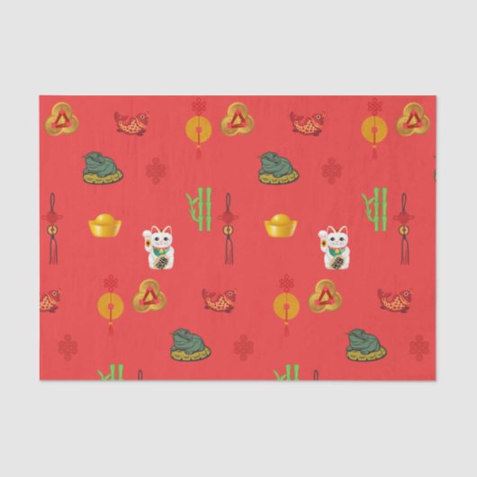 Papier Mousseline Symboles Fengshui Bonne Chance, Argent et Abondanc (Recto)