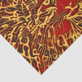 Papier Mousseline Tabby Abstrait Tribal Chat Rouge Jaune Hippie Art (Détail)