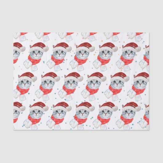 Papier Mousseline Tabby Chat de Noël avec Écharpe rouge pour les amo (Recto)