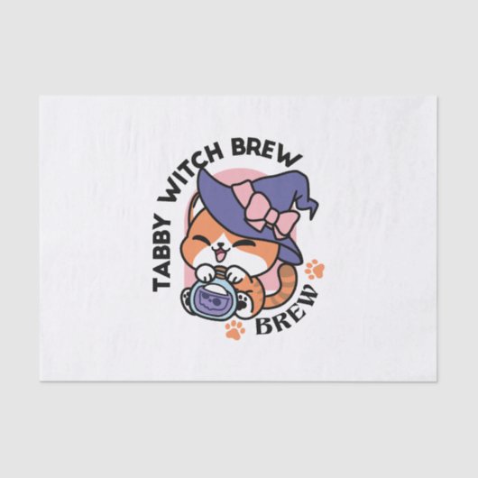Papier Mousseline Tabby Witch Brew – Cute Halloween Cat Design (Recto)