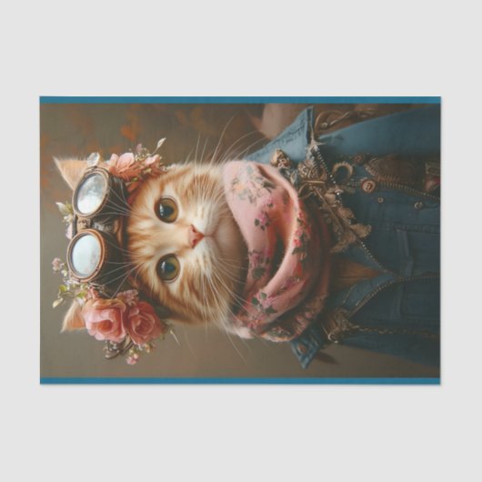 Papier Mousseline Tablette Chat En Panier Rose & Coat CD7 Découpage (Recto)