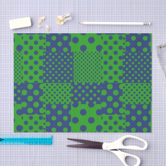 Papier Mousseline Taches à pois verts bleus Patchwork  (Artisanat)