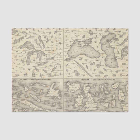 Papier Mousseline Taille comparative des lacs et des îles (Recto)