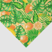 Papier Mousseline Tangerines, bananes et feuilles tropicaux (Détail)