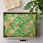 Papier Mousseline Tangerines, bananes et feuilles tropicaux (Cadeau)