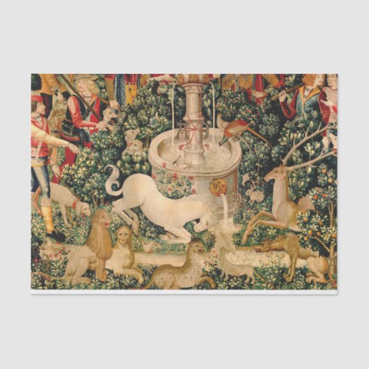 Papier Mousseline Tapisseries Unicorne Trouvé Légende Mythique (Recto)