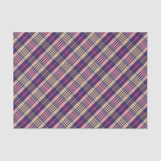 Papier Mousseline Tartan mauve, or et bleu (Recto)