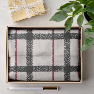 Papier Mousseline Tartan neutre blanc noir et rouge