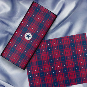 Papier Mousseline Tartan - Patriotique - Bleu Rouge Étoiles Blanches
