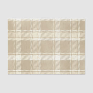 Papier Mousseline Tartan Plaid en beige, crème et jaune pâle