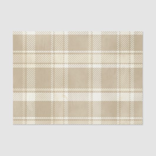 Papier Mousseline Tartan Plaid en beige, crème et jaune pâle (Recto)