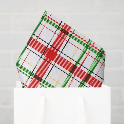 Papier Mousseline Tartan plat de Noël - Blanc