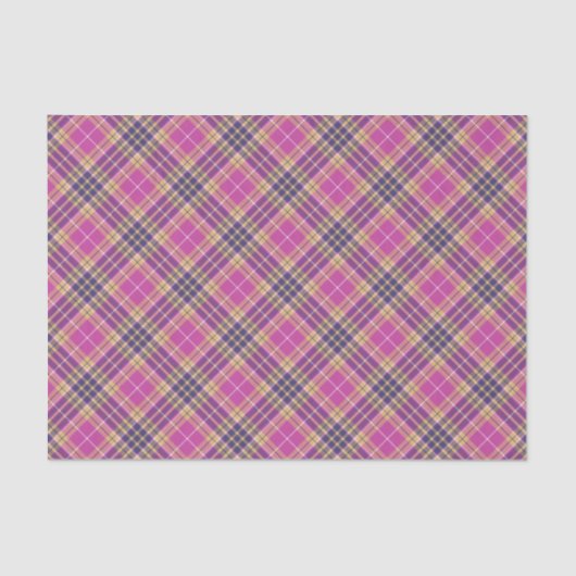 Papier Mousseline Tartan rose, or et bleu (Recto)