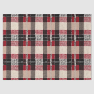 Papier Mousseline Tartan rouge classique et noir - Rustique tissé