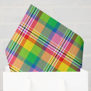 Papier Mousseline Tartan vert rose