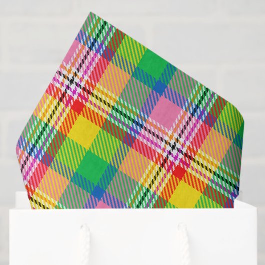 Papier Mousseline Tartan vert rose