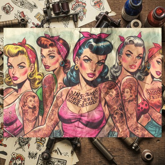 Papier Mousseline Tattoo Biker Girls Comics