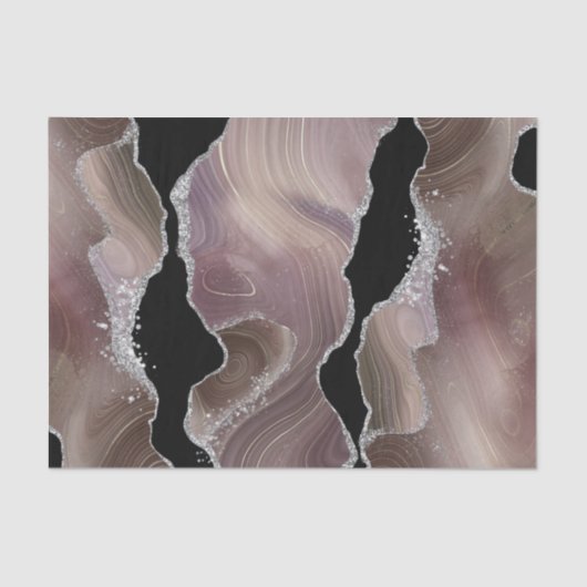 Papier Mousseline Taupe et Agate noir avec Géode Parties scintillant (Recto)