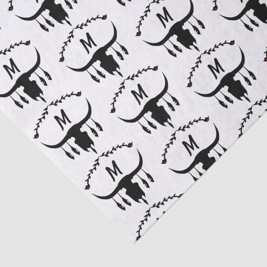 Papier Mousseline Taureau avec plumes noires Silhouette (Détail)