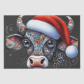 Papier Mousseline Taureau de vache de Noël avec/Santa Hat Folk Décou (Recto)