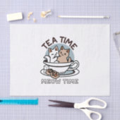 Papier Mousseline Tea Time Meow Time - Cute Cat and Tea Design (Artisanat)