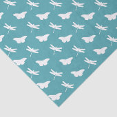 Papier Mousseline Teal and White Butterfly and Dragonfly Pattern (Détail)