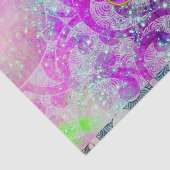 PAPIER MOUSSELINE TEAL BLEU ABSTRAIT, VAGUES ROSES, ÉTOILES, GEMME V (Détail)