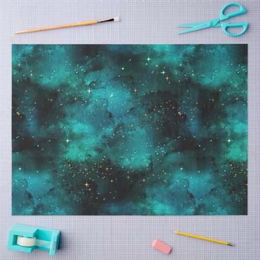 Papier Mousseline Teal galaxy Series Design 1 (Artisanat)