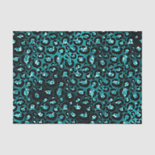 Papier Mousseline Teal Ombre & Black Glam Paillettes Taches de Léopa