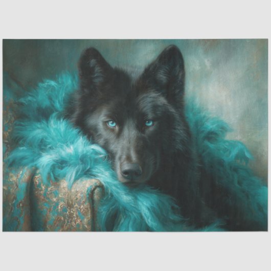 Papier Mousseline Teal Velvet Black Wolf Portrait (Recto)