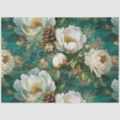 Papier Mousseline Teal Winter Peony Seamless Decoupage (Recto)