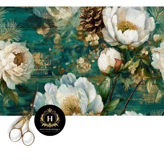 Papier Mousseline Teal Winter Peony Seamless Decoupage