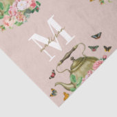 Papier Mousseline Teapot Party rose Floral & Papillons Monogramme (Détail)